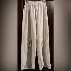 Relaxed White Gauze Wide Leg Pants with Tie Details